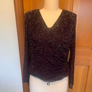 VTG 90’s Jovani Mobwife 100% Silk Beaded Deep Purple Long Sleeve V Neck Top 8P